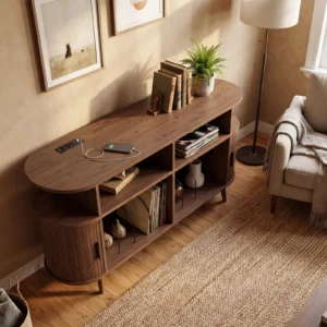 Vinyl Record Storage Cabinet with Charging Station, Media Console with Sliding Doors for Turntable, 35/55in for Living Room