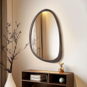 2 Styles Vintage Irregular/Octagon Wall Hanging Mirror for Living Room, Bedroom, Entryway,  Walnut Wood Framed Accent Mirror