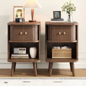 Set of 2 Mid-century Modern Side Tables with Charging Station