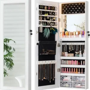 42" LED Lighted Mirror Jewelry Cabinet Wall Mounted or Door-Hanging,