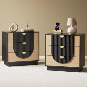 28" Three Drawer Nightstand with Charging Station,