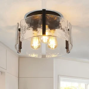 Black Semi Flush Mount Ceiling Light Fixture, 3-Light Modern Hallway Light Fixtures Ceiling Mount, Foyer Kitchen Lighting Fixtur