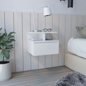 Adele Floating Nightstand with Drawer and Open Storage Shelves White