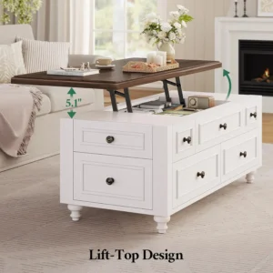 Farmhouse Lift Top Coffee Table, Large Hidden Storage Compartment