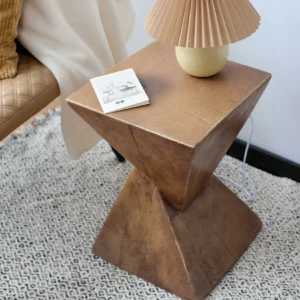 Lightweight Concrete Accent Table, Modern Geometry Side Table for Indoor and Outdoor,