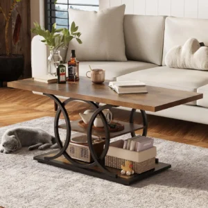 Rectangle Coffee Table, 47 Inch Industrial Center Table For Living Room,