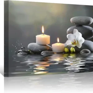 Canvas Wall Art Orchid Flower with Black Zen Stone