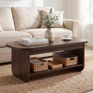 Mid-Century Modern 47 Oval Coffee Table with Storage Shelf and Round 2-Tier Accent for Living Room, Ideal for Small Spaces