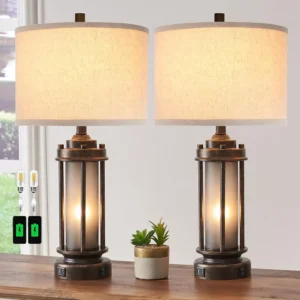 Set of 2 Farmhouse Lamps with USB Charging Ports