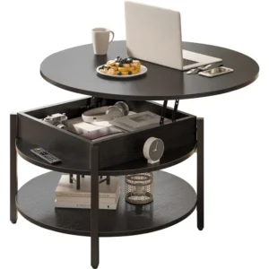 Round Lift Top Coffee Table with Storage and Hidden Compartment