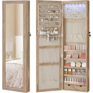 Wall Mounted Jewelry Cabinet with LED Mirror